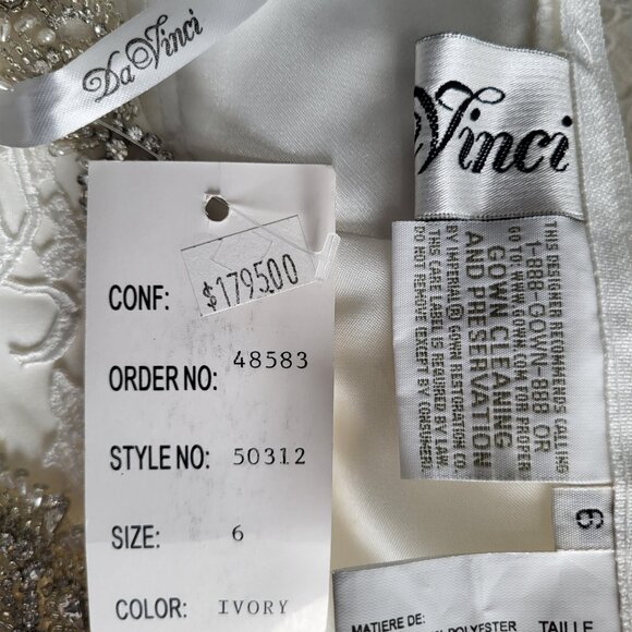 NWT~$1795~DAVINCI~SZ 6~IVORY OFF WHITE RHINESTONE BEADED LACE WEDDING DRESS - Picture 15 of 16